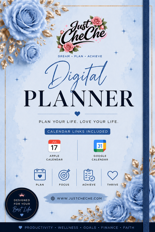 Digital Planner - (Light Blue, Grey, & White) - With Calendar Links