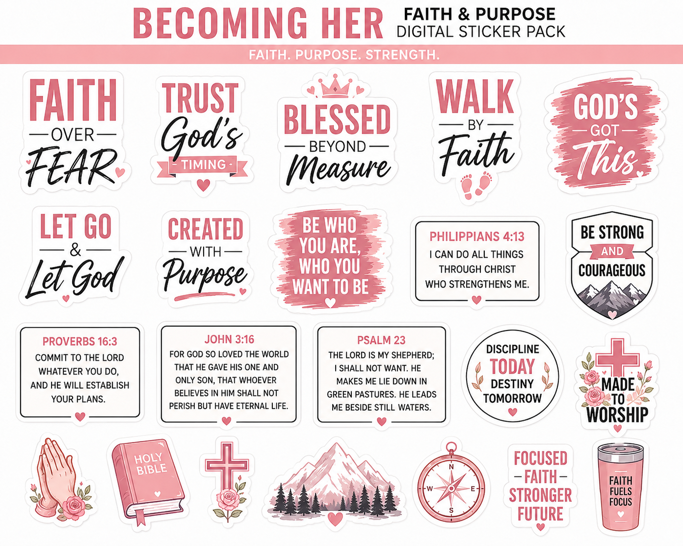 Becoming Her - Digital Sticker Pack: Faith & Purpose