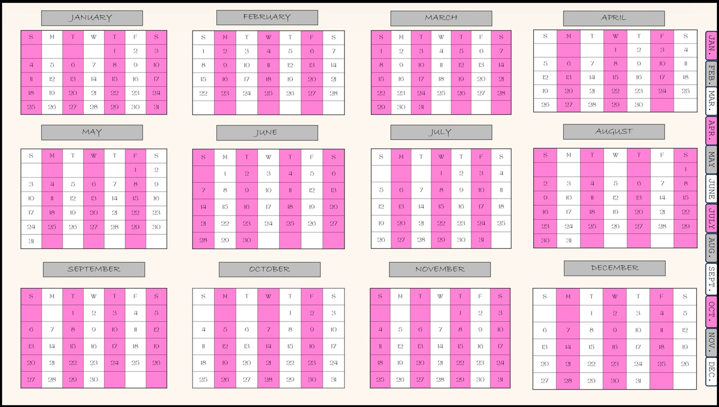 Digital Planner - (Light Pink, Grey, & White) - With Calendar Links