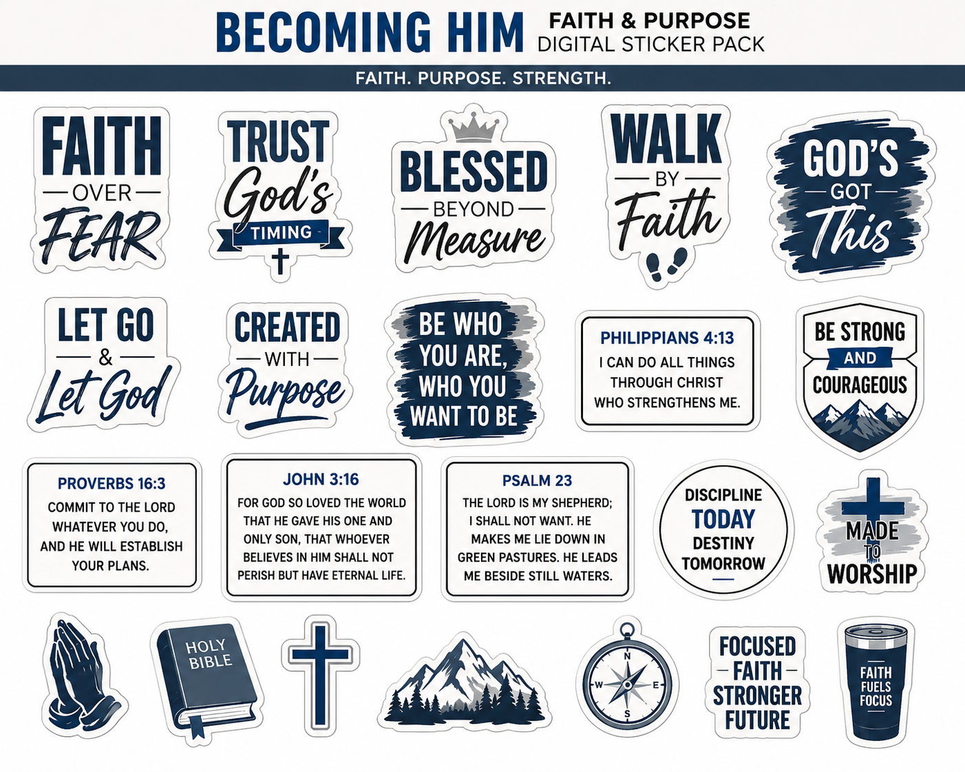 Becoming Him - Digital Sticker Pack: Faith & Purpose