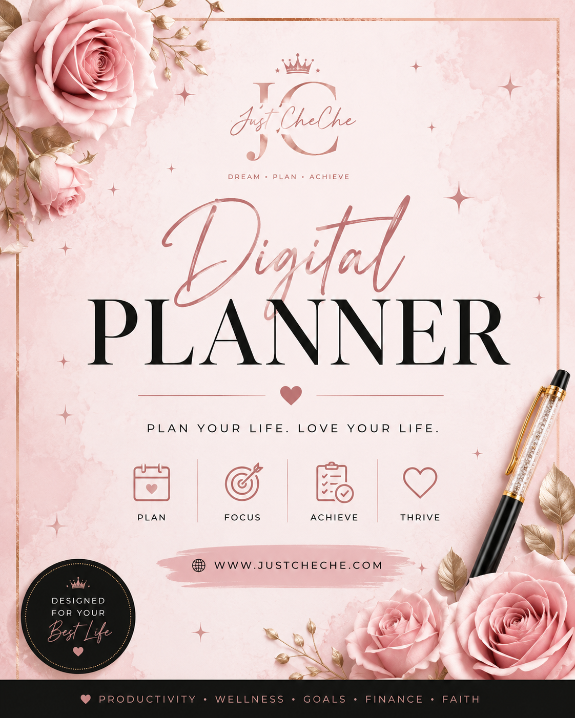 Digital Planner - (Light Pink, Grey, & White) - Without Calender Links