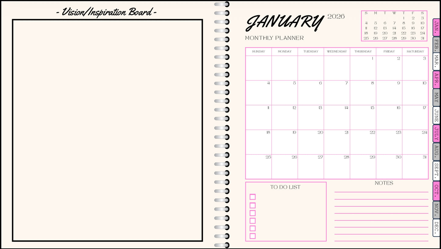 Digital Planner - (Light Pink, Grey, & White) - With Calendar Links