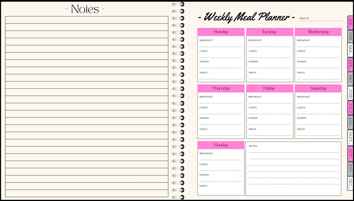 Digital Planner - (Light Pink, Grey, & White) - With Calendar Links