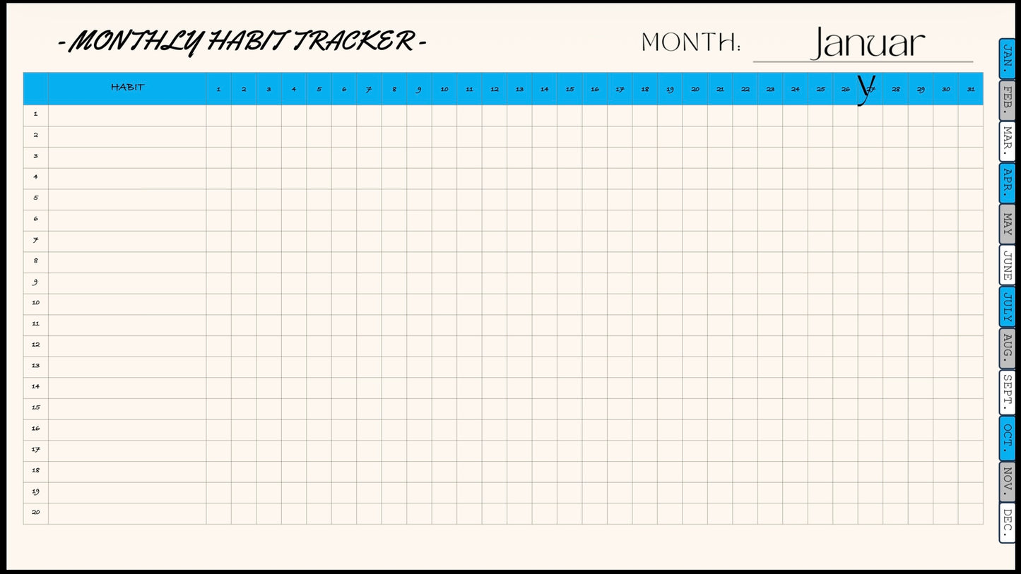 Digital Planner - (Light Blue, Grey, & White) - With Calendar Links