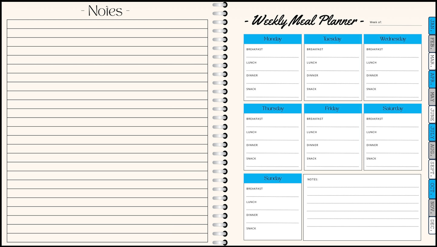 Digital Planner - (Light Blue, Grey, & White) - With Calendar Links
