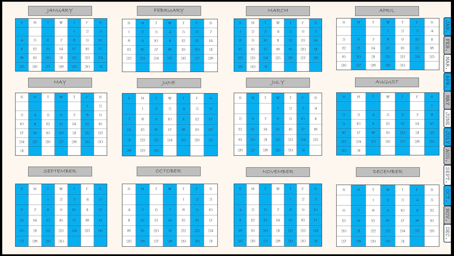 Digital Planner - (Light Blue, Grey, & White) - With Calendar Links