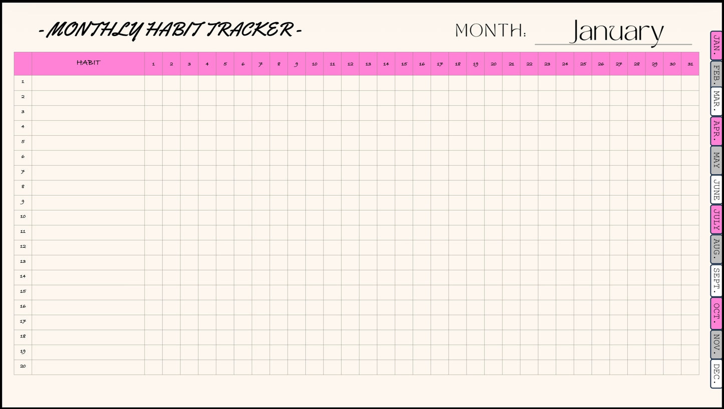 Digital Planner - (Light Pink, Grey, & White) - With Calendar Links
